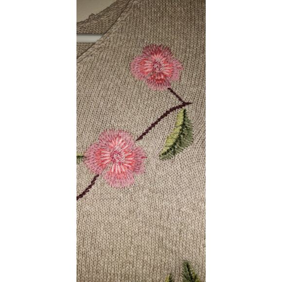 Appleseeds Sweater Linen Blend Oatmeal Beige Limited Edition Embroidery Sz XL - Picture 7 of 16